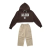 Girls' hooded sweatshirt and work pants set, children's fashionable spring and autumn Internet celebrity casual loose sports two-piece set, cross-border Item Picture